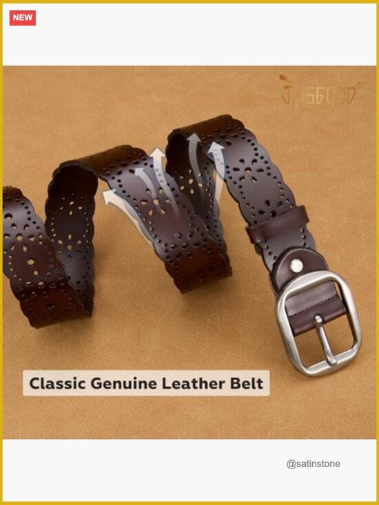 Genuine Leather Hollow Flower Belt for Jeans Pants Wide Belt